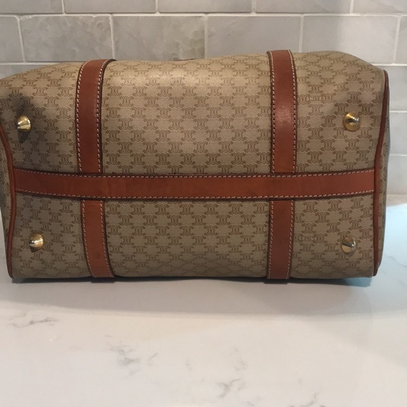 Celine Tan and Brown Satchel with Patterned Scarf - Picture 7 of 16